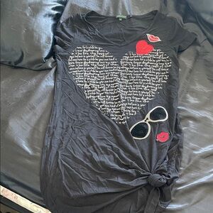 Black Heart Graphic T-Shirt Dress with Red Accents